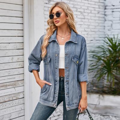 Винтажная джинсовая куртка, женская осенняя свободная однобортная куртка-кардиган с лацканами, женская модная повседневная верхняя одежда больших размеров