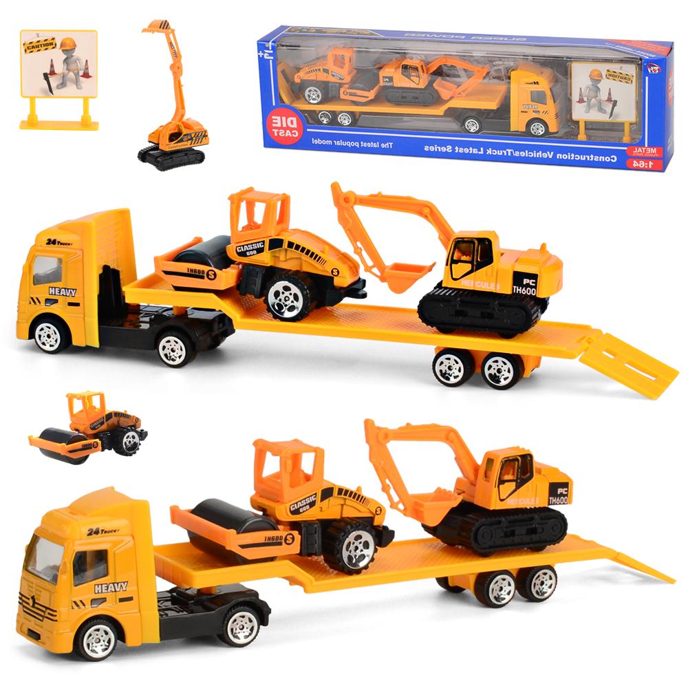 Mini Trailer Truck Toy, Alloy Plastic Construction Vehicle Truck Helicopter Models Gifts for Boys and Girls