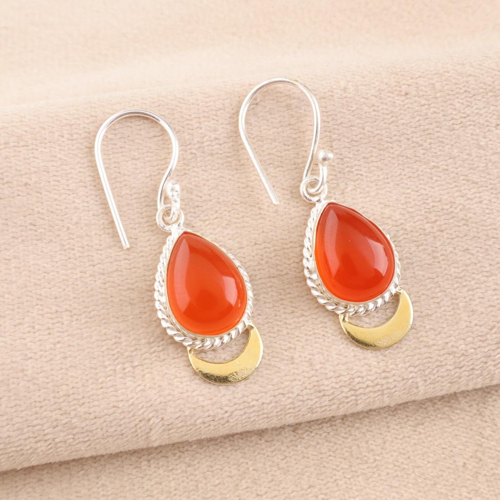 Серьги из сердолика из стерлингового серебра 925 пробы ручной работы в форме капли 1,5" EE-162-20