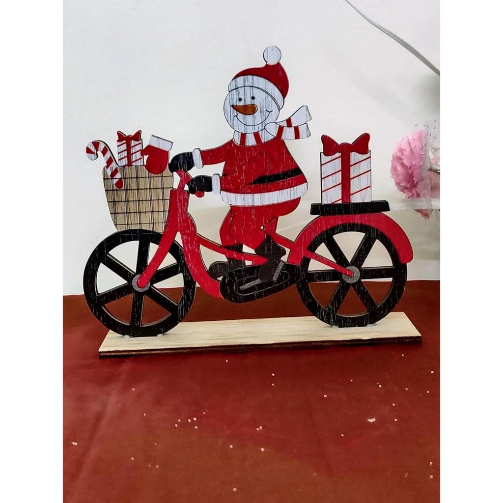 New Handicrafts Christmas Decoration Small Wooden Decors Christmas Gift (Santa On Cycle Engraved In Wood)
