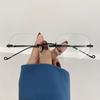 Women Retro Anti Blue Near Sight Eyeglasses Frameless Ultra Light Myopia Glasses Metal Frame Square Small Frame Eyewear