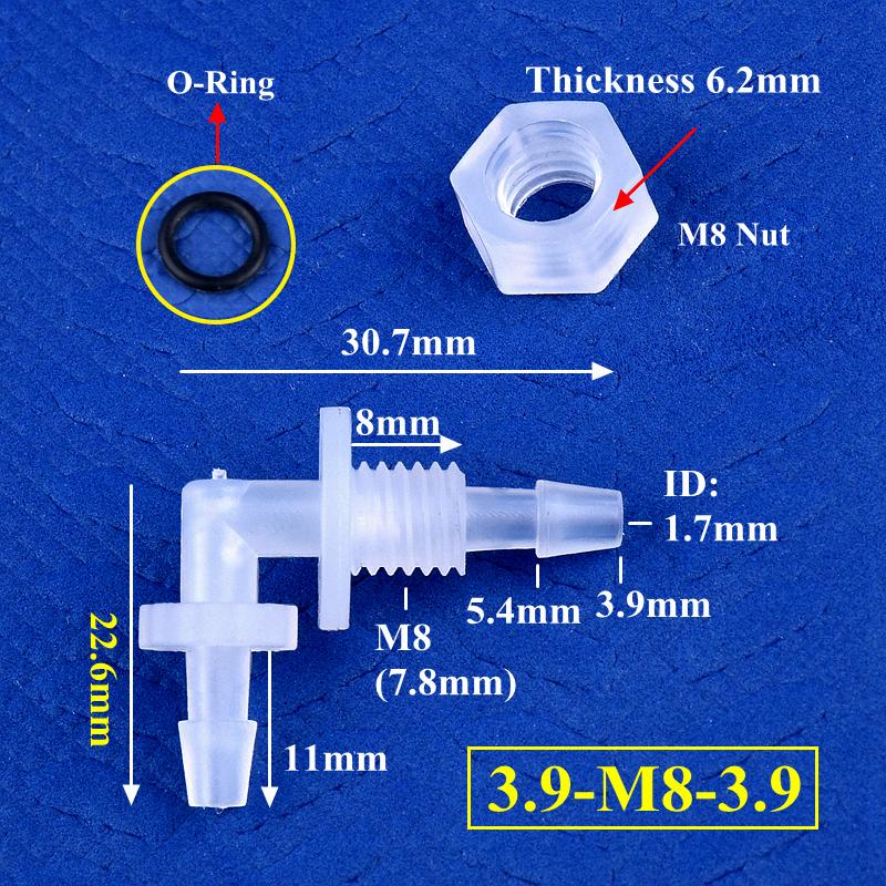 PP Pagoda Elbow Connector With Nut O-Ring M6~G1/2 To 2.4-11.1mm Thread Irrigation Aquarium Tank Adapter Irrigation Water Hose Joint