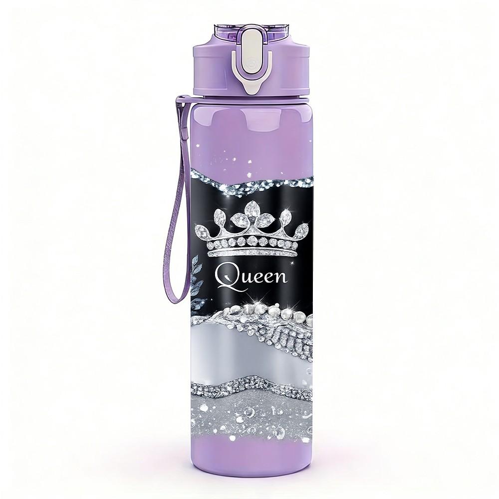 1PC Silver Crown Luxury Art Print 750ml Color Plastic Sports Water Bottle Leakproof Flip Straw Lid Suitable for Sports Office Home Use