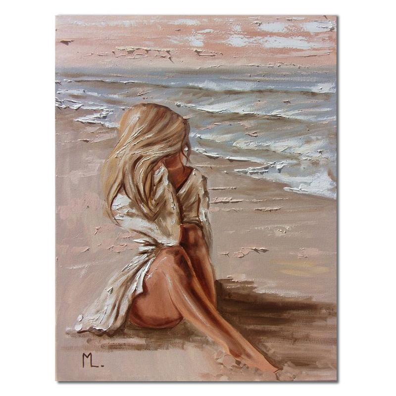 Красивая девушка на берегу моря, картина маслом, холст, HD печать, женские настенные художественные фотографии, украшение для гостиной, дома