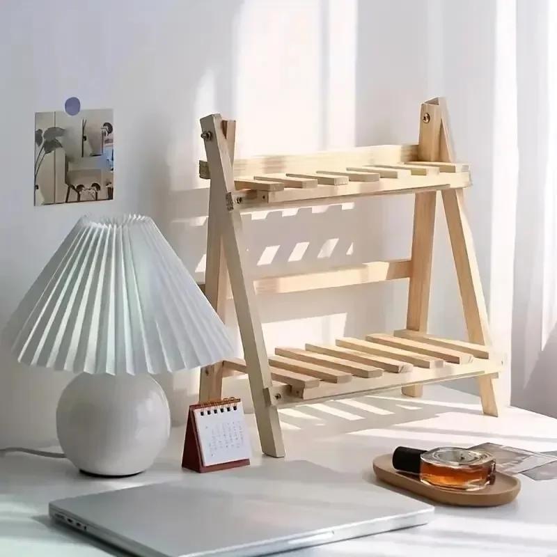 Двухуровневый деревянный настольный органайзер – Трапециевидная офисная полка для хранения канцелярских товаров и демонстрации