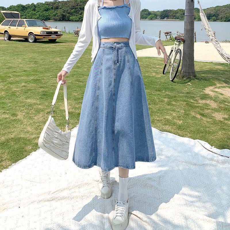 Женская джинсовая юбка А-силуэта в ретро-стиле большого размера - Модная летняя/осенняя