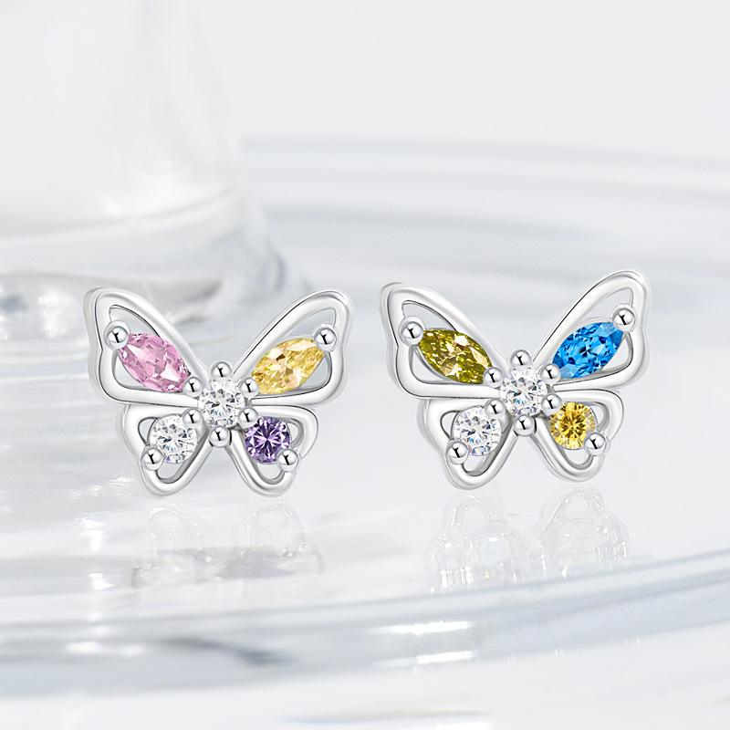 Exquisite Hollow Butterfly Earrings Korean Version With Niche Design And Compact Mini Colored Diamond Earrings