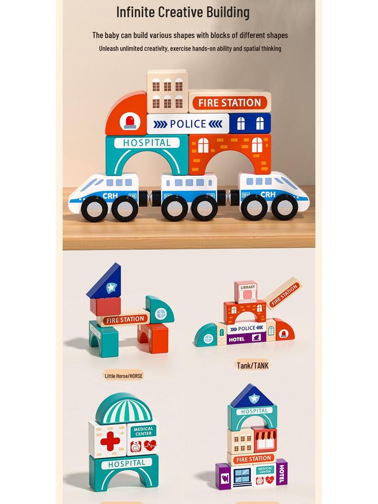Magnetic Wooden Train & Building Blocks Set for Kids