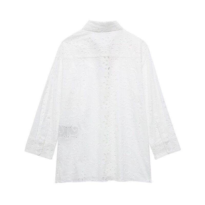 Fashion Style 2024 Spring New Arrival Women's Stylish Easiest for Match Slim Looking Cut Out Embroider Shirt 4877071 250