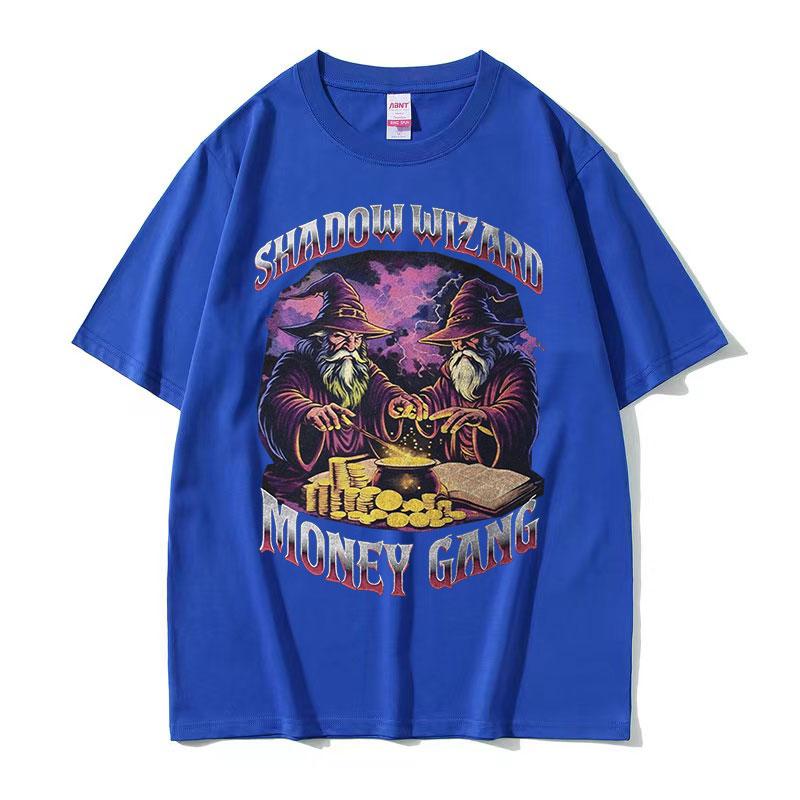 Винтажная футболка с мемом 'Shadow Wizard Money Gang' для мужчин и женщин, Харадзюку, Готическая мода, Хлопковые футболки с коротким рукавом, Уличная одежда