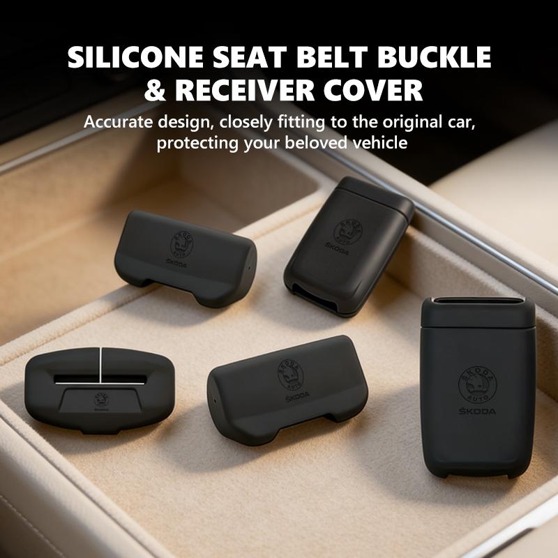 ptncy6 Car Seatbelt Buckle Cover Silicone Anti-scratch Protector Safety Belt Buckle Guard Tool For Skoda Fabia Kamiq Superb Scala