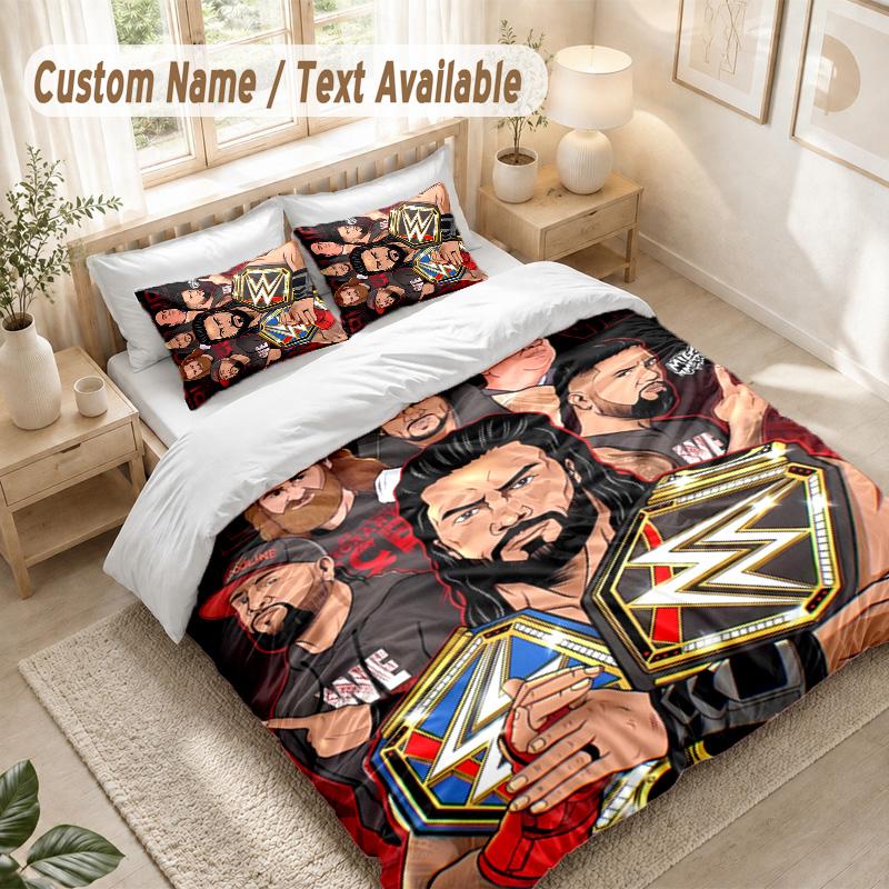 Wrestlemania Bedding Set, 1 Duvet Cover & 2 Pillowcases Soft Comfortable Bedroom Home Textile Decor