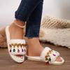 Bohemia Rhinestones Tassel Furry Indoor Slippers Women 2025 Winter Warm Short Plush Non Slip Home Slippers White Cotton Slides