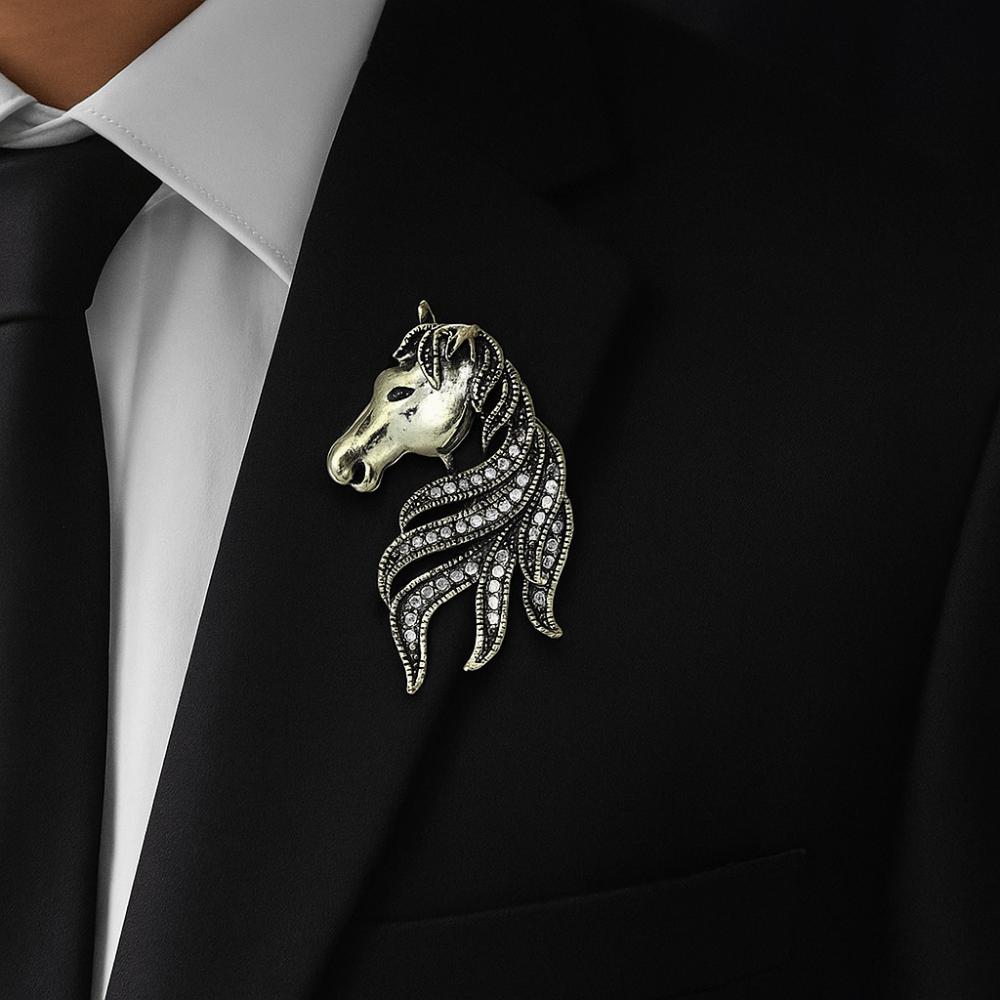 Luxury Rhinestone Horse Head Brooches Jewelry Accessories Suit Coat Brooch  Casual Party