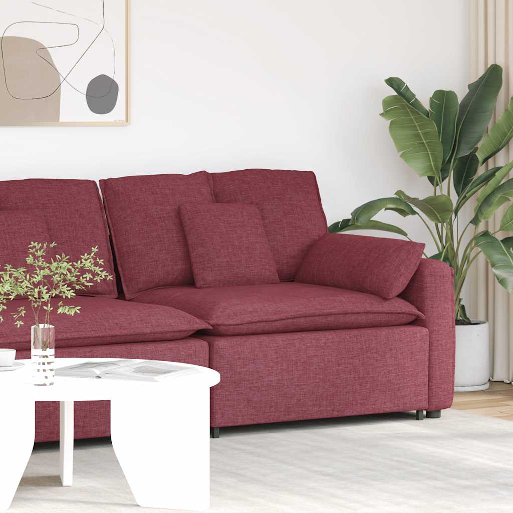 Modular Sofa End Module with Armrest and Cushions Burgundy 100 cm