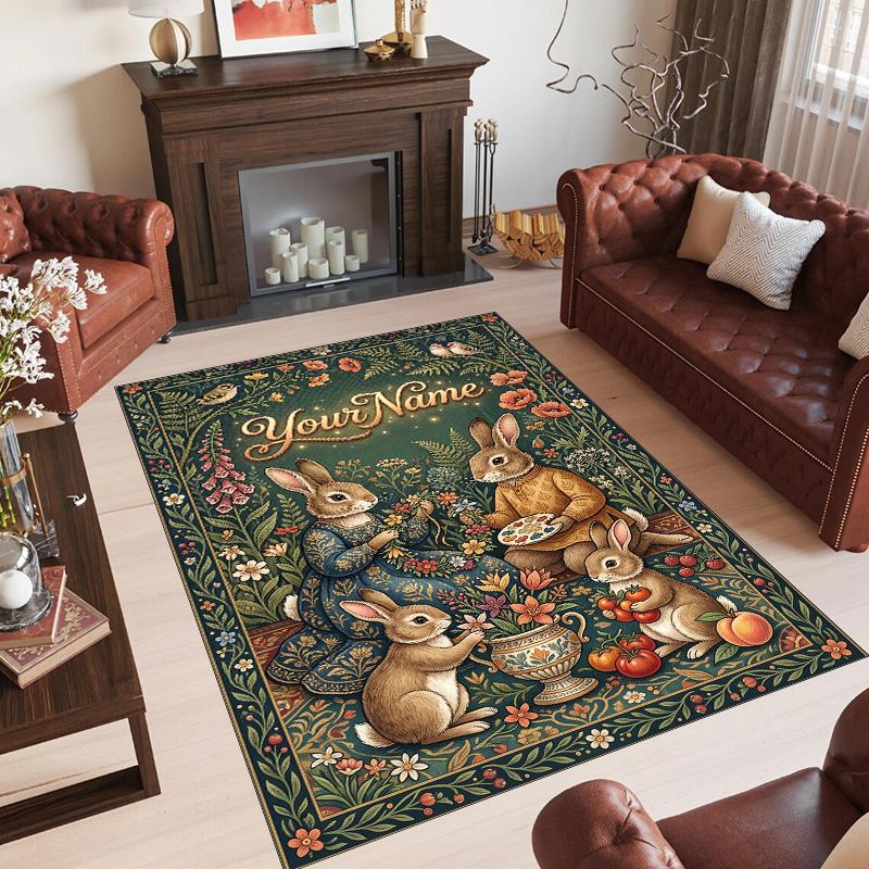 Forest Nature Theme Crystal Velvet Rug Personalized Custom Name Text Soft Floor Mat Home Decor