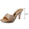 Fashion Women Sandals Rhinestone Ladies Shoes Sexy High Heels Shoes Womens Sandalias Gold Silver Female Slippers Heeled Sandals