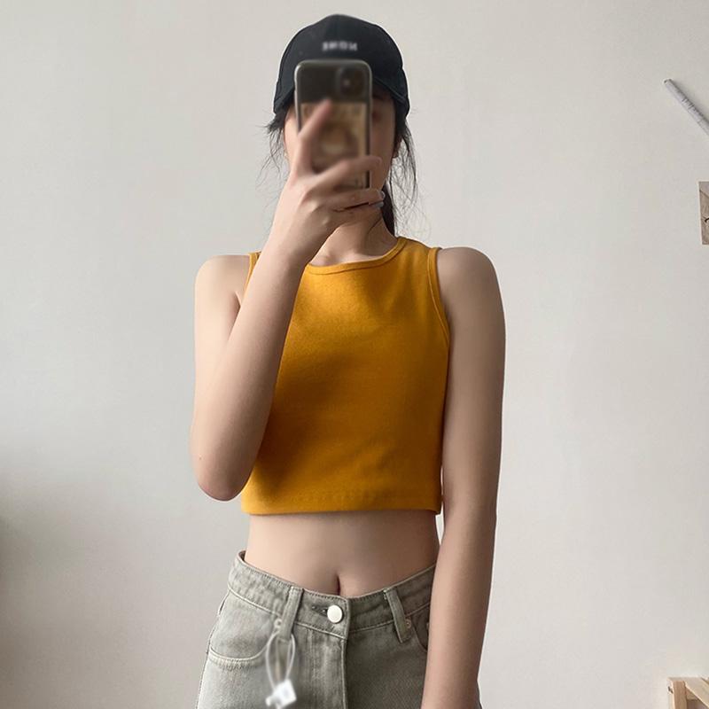 Solid Sleeveless Slim Tank Tops For Women High Elastic Elegant Crew Neck Casual Bottoming Vest Summer Versatile Crop Top