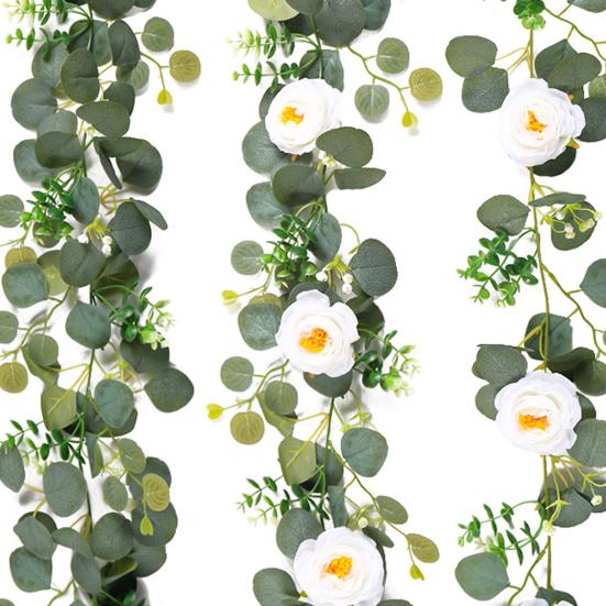 175 см искусственная розовая гирлянда с листьями эвкалипта реалистичная внутренняя и наружная подвесная искусственная цветочная лоза свадебная вечеринка весенняя каминная полка