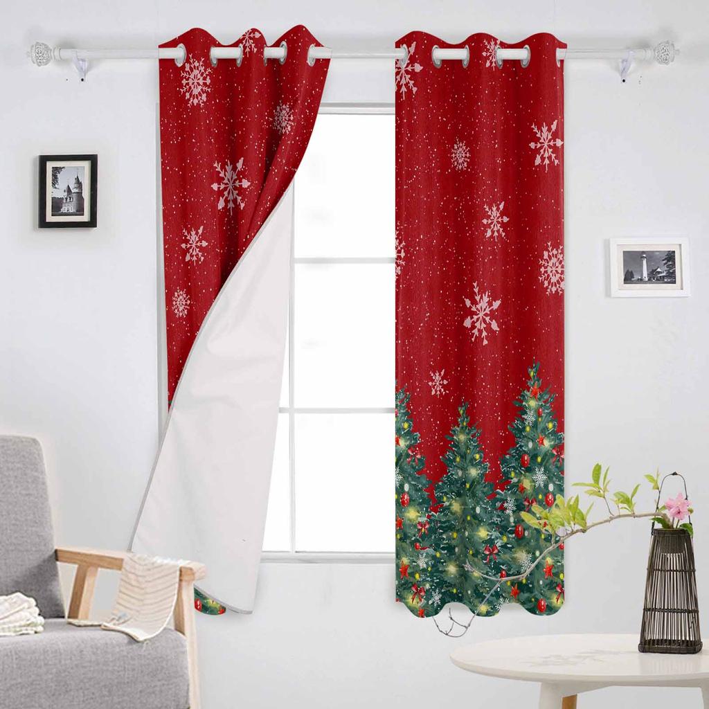 Christmas Tree Lights Bows Stars Snowflakes Blackout Curtains For Living Room Bedroom Window Treatment Blinds Kitchen Drapes