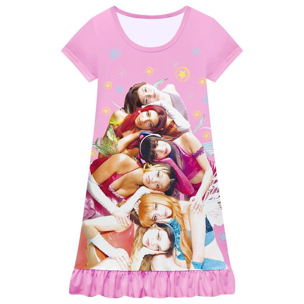 82979 Kids Girls KATSEYE Short Sleeves Ruffle Pleat Dress