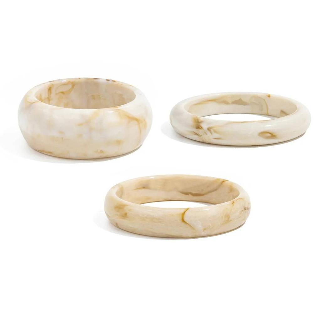 Ingemark 3Pcs/Set Vintage Beige Resin Bangles for Women on Hand 2026 New Trend Boho Stacking Charm Bracelets Y2K Jewelry Gift