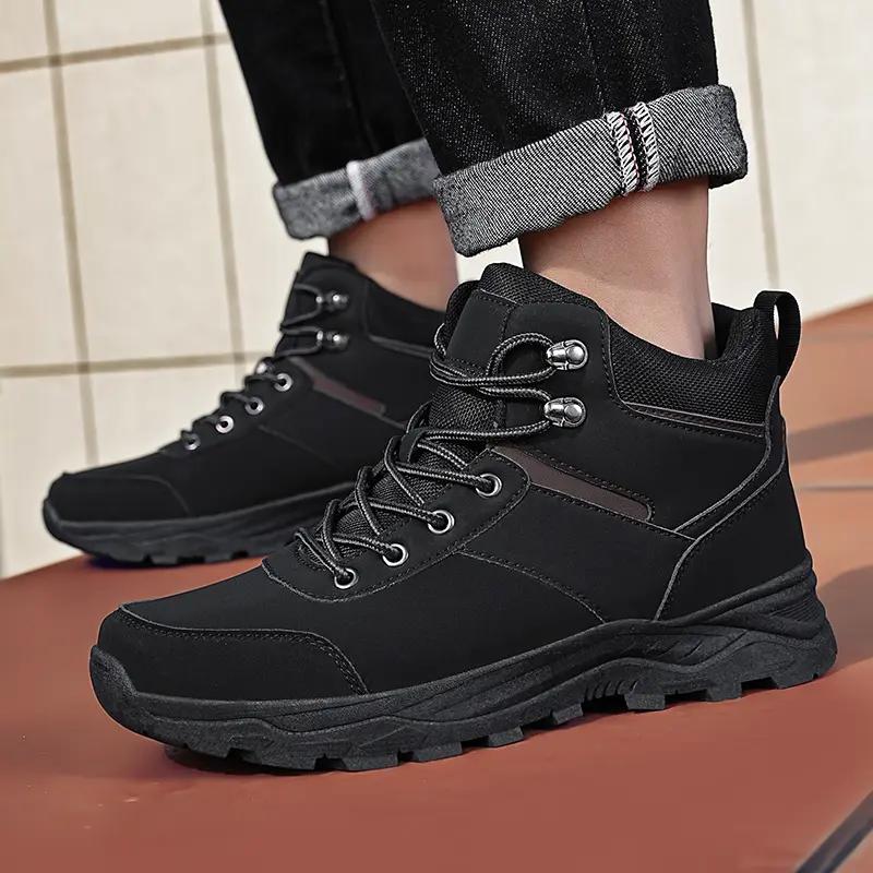 Fashion Boots Men High Top Boots High Quality Leather Hiking Shoes Fashion Outdoor Men Lace Up Non-Slip Ankle Boots Waterproof Big 48