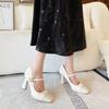 Fashion Ladies Shoes 2025 Spring Shallow Women's High Heels Fashion Buckle Strap Dress Pumps Square Toe Solid Heels Women Zapatos Mujer