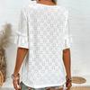 Plus Size Women's Summer T-shirt Knitted Embroidery Hollow Ruffle V-neck Short-sleeved Blouse Women's T-shirt
