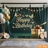 2D Green Gold Birthday Photography Backdrop Curtain & Butterfly Photo Booth Banner