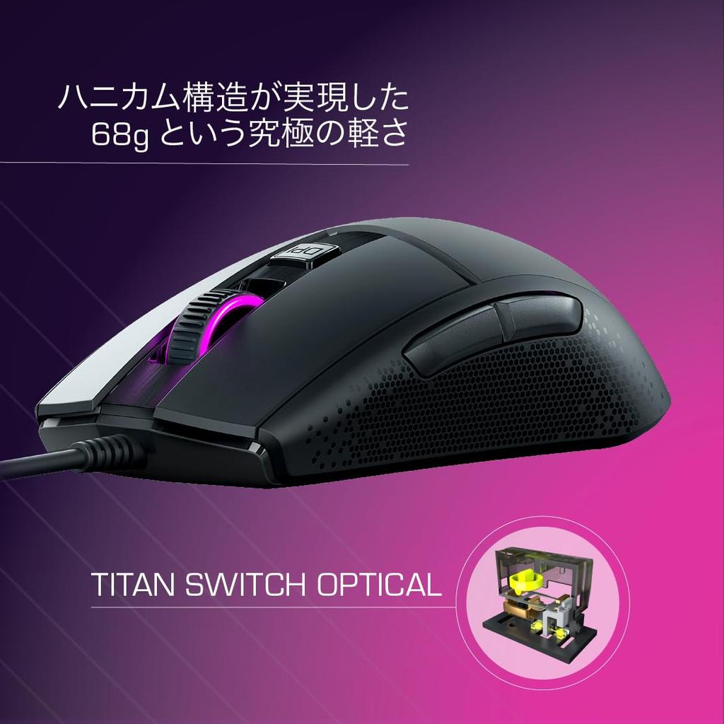ROCCAT Burst Core Ultralight Optical Core Gaming Mouse Titan Switch Optical PixArt PMW3330 Internal Honeycomb Side Black German Design (Light 68g,
