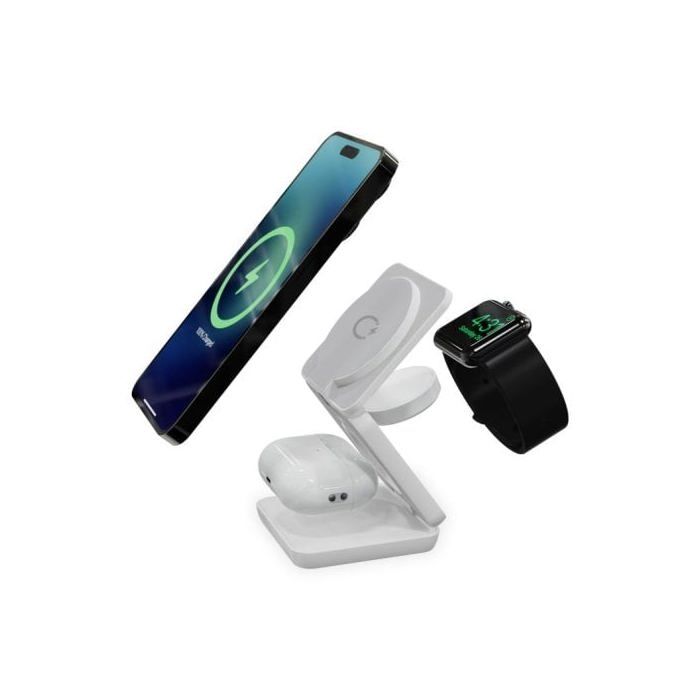 Беспроводная зарядка - KSIX - Cube 3 в 1 - Зарядка 15 Вт - Совместима с Apple Watch и AirPods - Белый