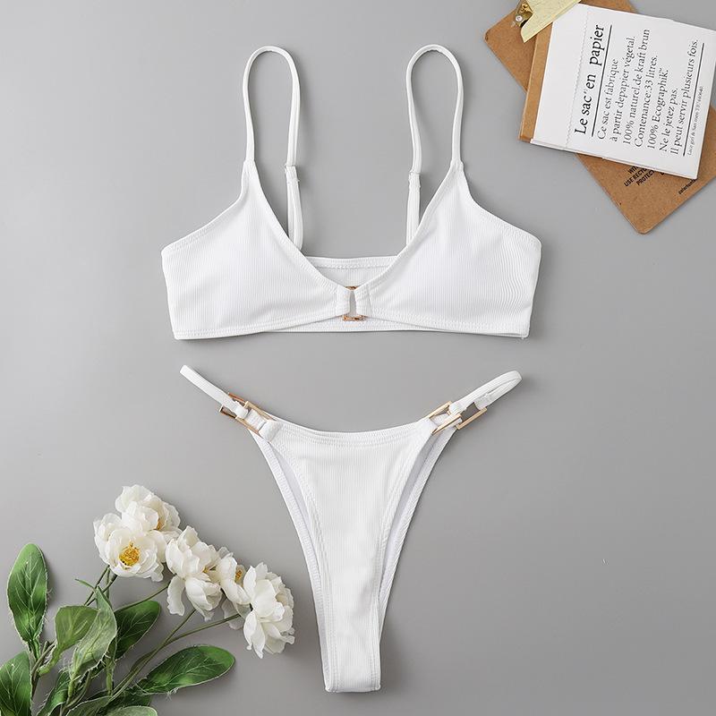 New, split women's small pit strip fabric solid color swimsuit summer sexy women's bikini