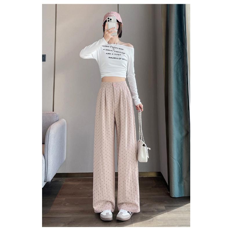 Весна и лето Новый костюм в горошек Широкие брюки Женские свободные повседневные брюки во французском стиле