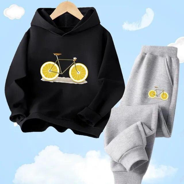 Модные детские толстовки с принтом лимона и фруктов для мальчиков, одежда, весенний свитшот, длинные штаны, комплект одежды из 2 предметов, комплект одежды для От 3 до 14 лет