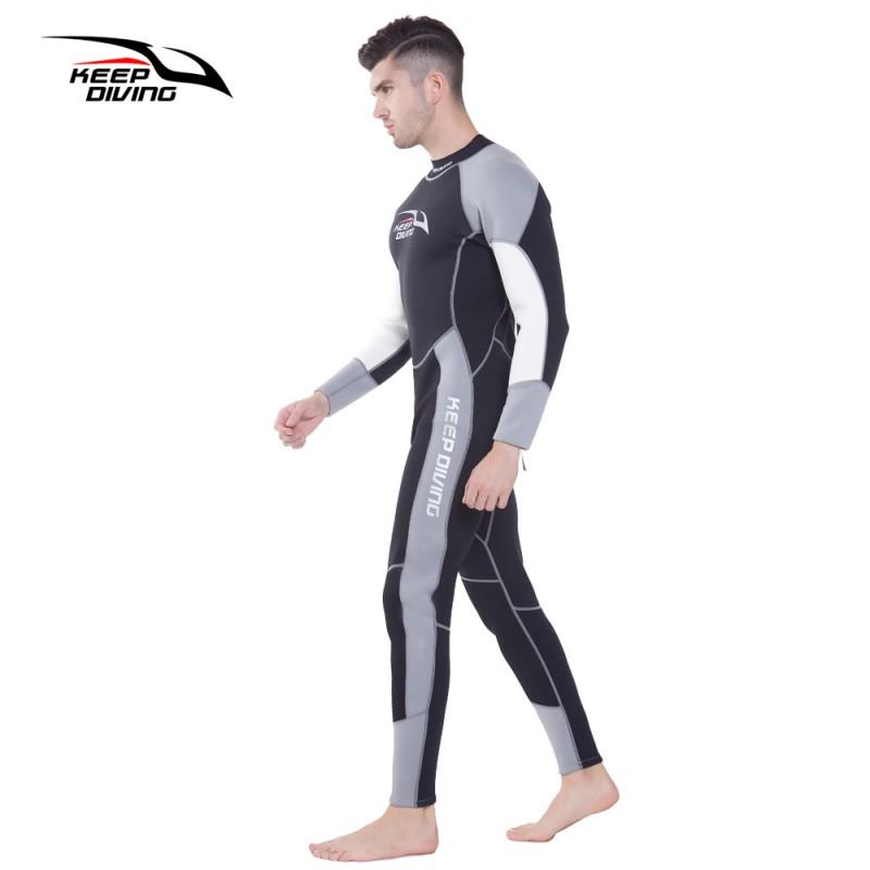 3mm Mens Fullsuit Wetsuit Diving Swimming Cold Water Thermal Protection Gray