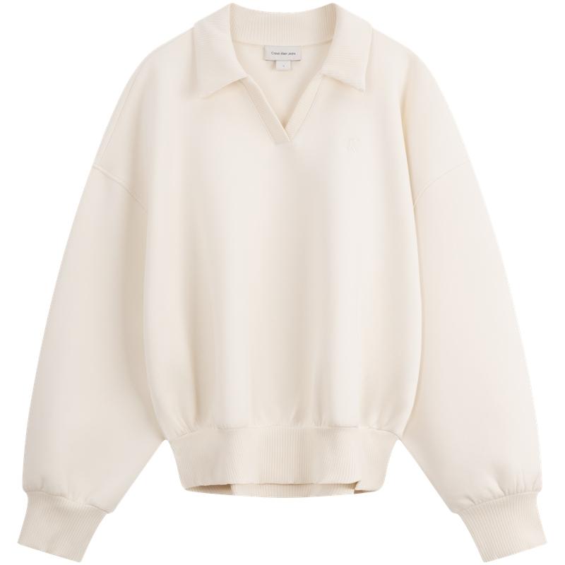 Calvin Klein American Vintage Casual Loose V-Neck Short Sweatshirt Women Sweatshirt Milk-White J224688