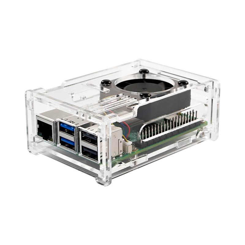 Прозрачный акриловый корпус для Raspberry Pi 5 с ШИМ-вентилятором, радиатором и защитой камеры