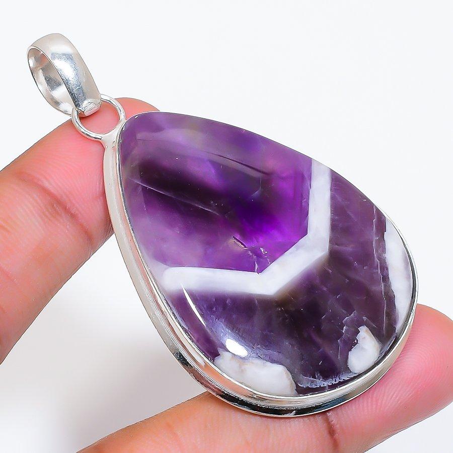 Natural Chevron Amethyst Gemstone 925 Sterling Silver Jewelry Pendant 2.44" AP-16564