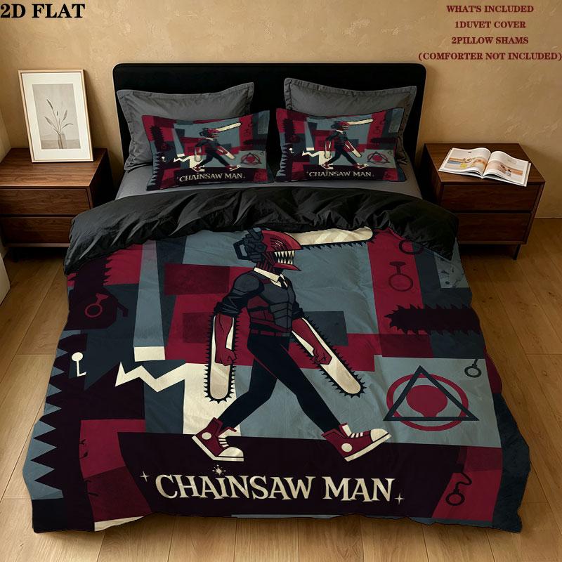 Chainsaw Man Pattern Bedding Quilt Set Quilt Cover Pillowcase Home Birthday Gift(1 * duvet cover + 2 * pillowcase, without core)