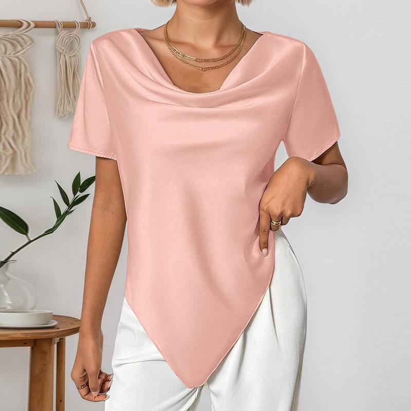 ZANZEA Women Elegant Cowl Neck Short Sleeve Irregular Hem Blouse