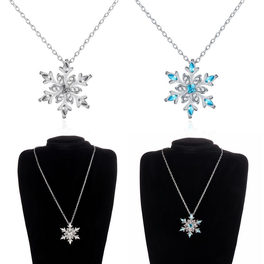 Women Frozen Snowflake Necklace Silver Plated Rhinestone Crystal Pendant Chain Christmas Gift