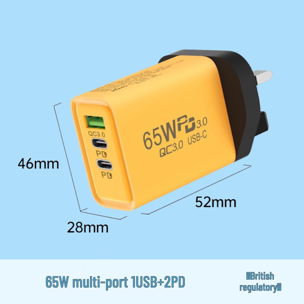 "Быстрое зарядное устройство PD65W с 4 портами USB и 2 портами Type-C, совместимо с телефонами Apple и Huawei."