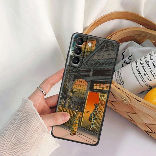 Чехол для телефона в японском стиле Арт Укиё-э для Samsung Galaxy S25 S24 Ultra S23 Plus S20 S21 FE S22 S24FE 5G Чехлы Черный Мягкая Крышка
