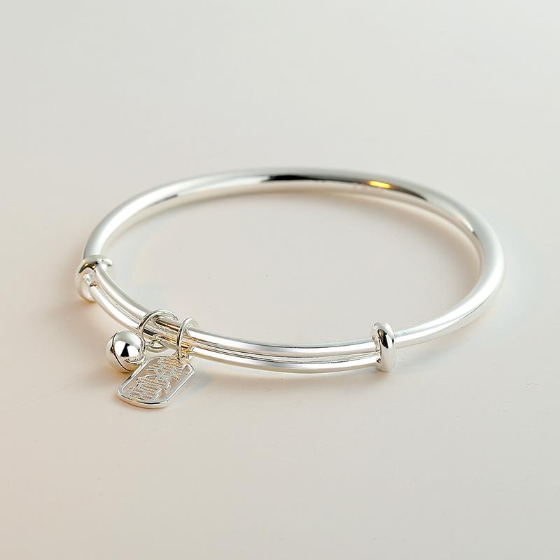 Zuyin S999 Hollowed Out Plaque Wealth Bell Bracelet with New Chinese Style Versatile Women's Push-pull Pure Silver Bracelet As A Gift for Girlfriend
