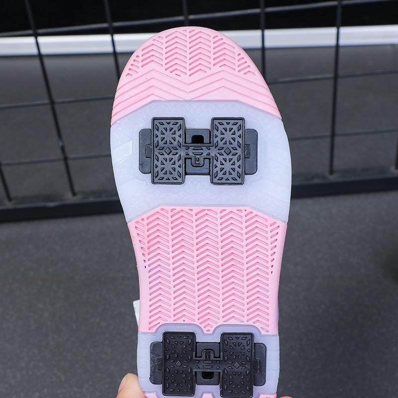 Четырехколесные новые сетчатые светодиодные прогулочные туфли с вращающейся кнопкой детские роликовые коньки обувь для девочек прогулочные туфли для мальчиков