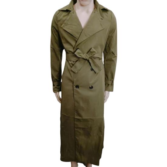 Men Trench Coat Lapel Long Sleeve Solid Color Windbreaker Double Breasted Long Style Outdoor Business Outwear