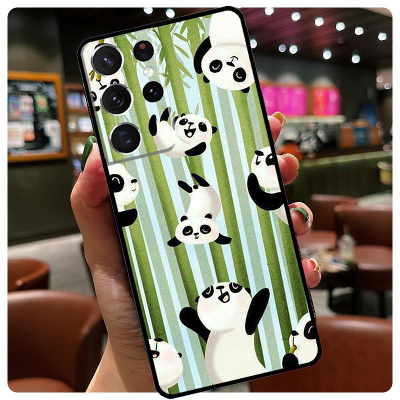 Cute Cartoon Panda Phone Case For Samsung Galaxy S25 Ultra S20 S21 S22 S23 S24 Ultra S9 S10 Plus S25 FE Cover