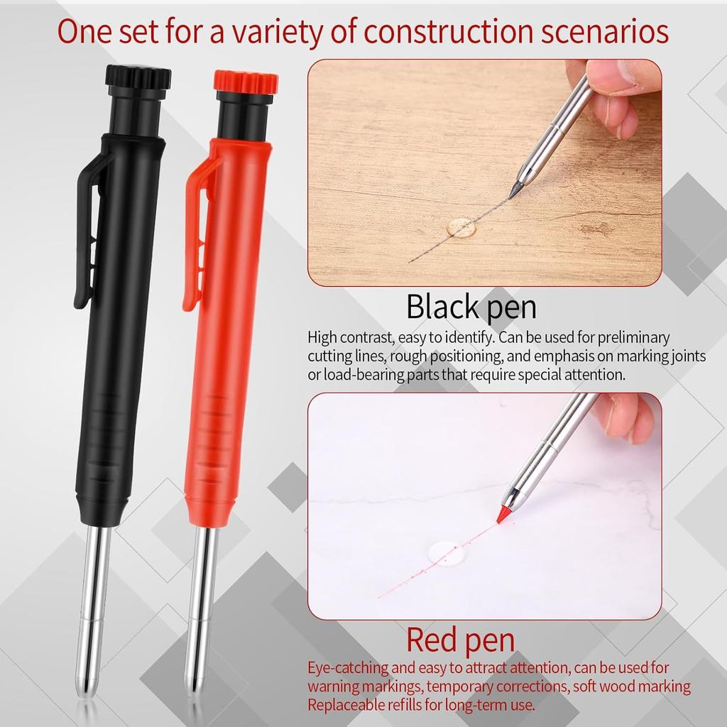 8 pack 2.8mm Mechanical Carpenter Pencils with 48 Refills, Construction Pencils with Built-in Sharpener, Long Nib Deep Hole Marker, Heavy Duty