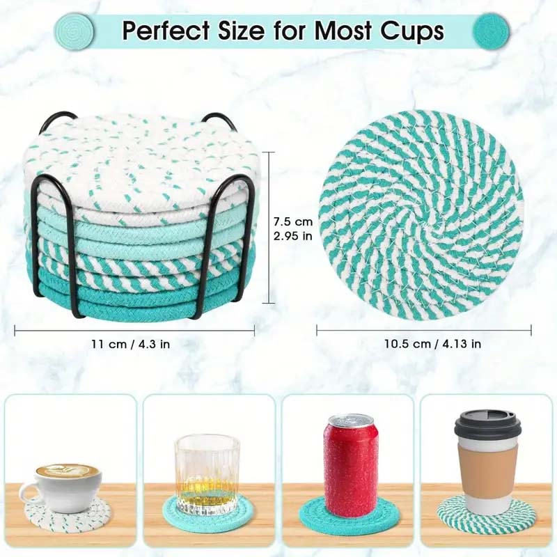 Набор из 8 тканых подставок под кофейные чашки с держателем, термостойкие подставки под чашки, впитывающие подставки для кофе и чая